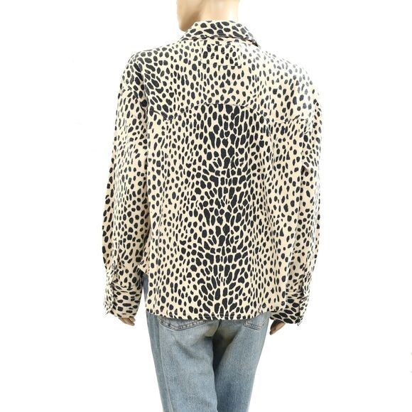 Free People We The Free Calico Flannel Shirt Top Snow Leopard Printed XL 286275 - Picture 7 of 9